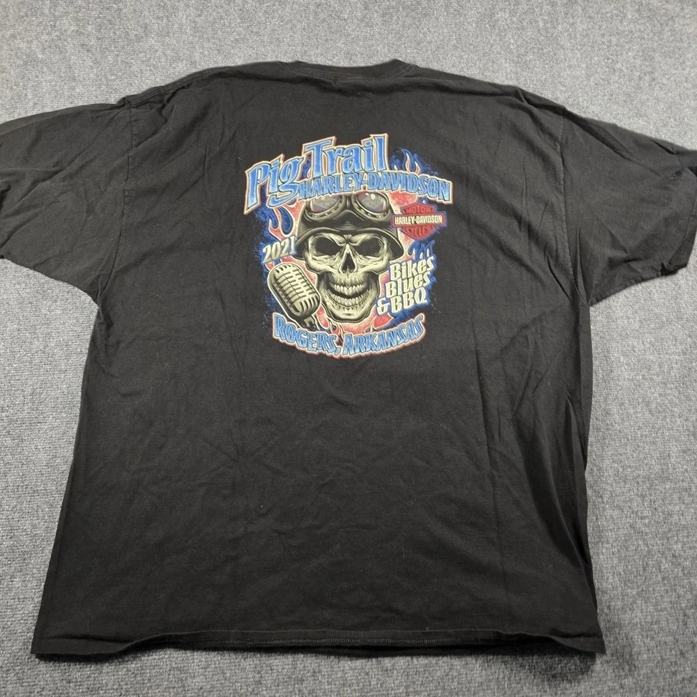 Harley-Davidson Pig Trail Rogers AR Bikes Blues BBQ Skull T-Shirt 4XL